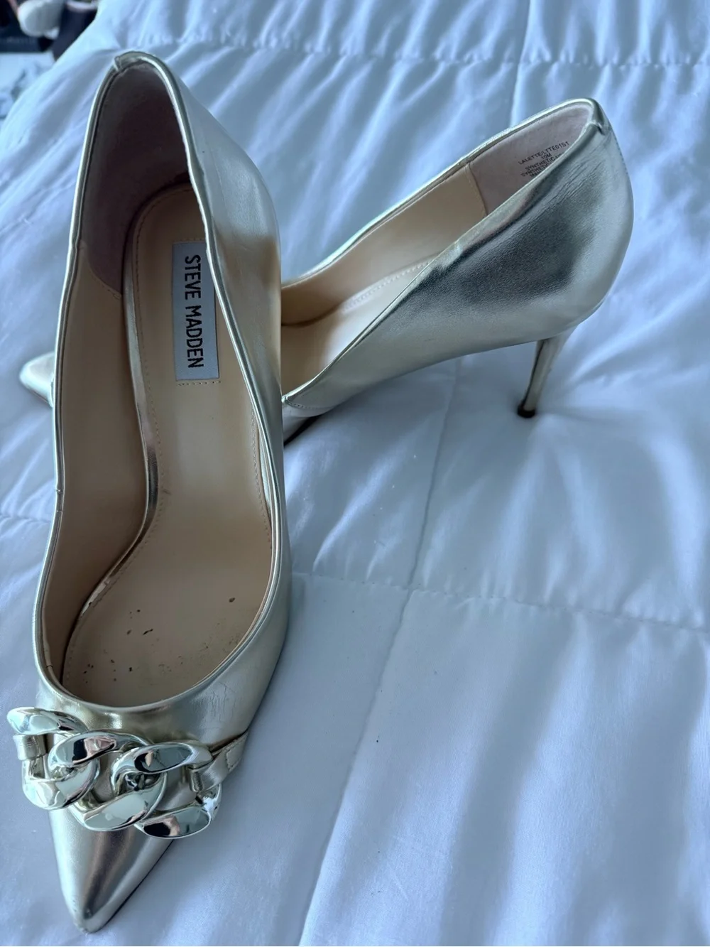 Steve Madden Gold Pointed Toe Flats with Chain Accent